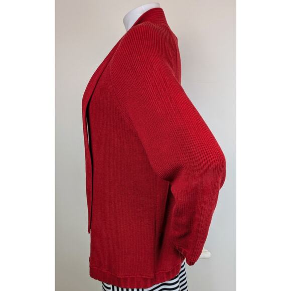 Talbots Red 100% Cotton Open Cardigan Sweater Holiday 3/4 Sleeve Size Large - Picture 5 of 9